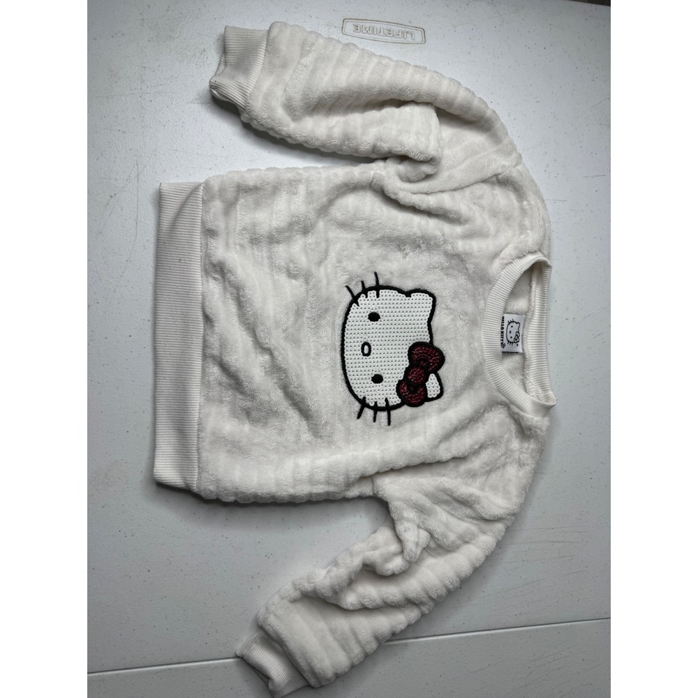 Hello Kitty Sanrio White Faux Fur Sequin Sweatshirt Girls 24M‎ Pullover Fleece